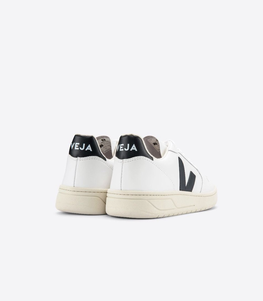 Veja Trainers Mens White/Black - V-10 Leather - EJSQ-85671